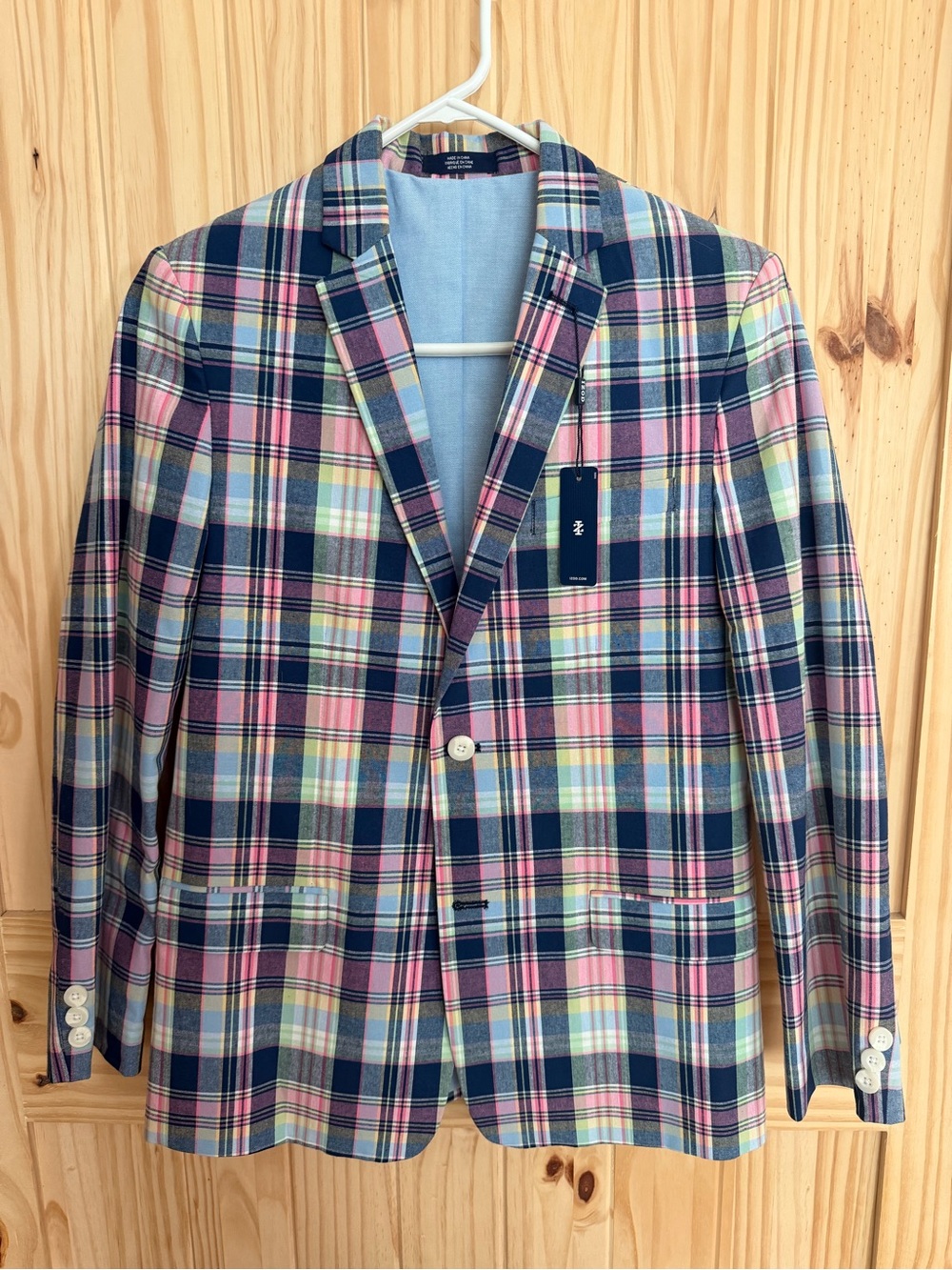 Boy’s Plaid Madras Blazer - Navy & Pink Multi